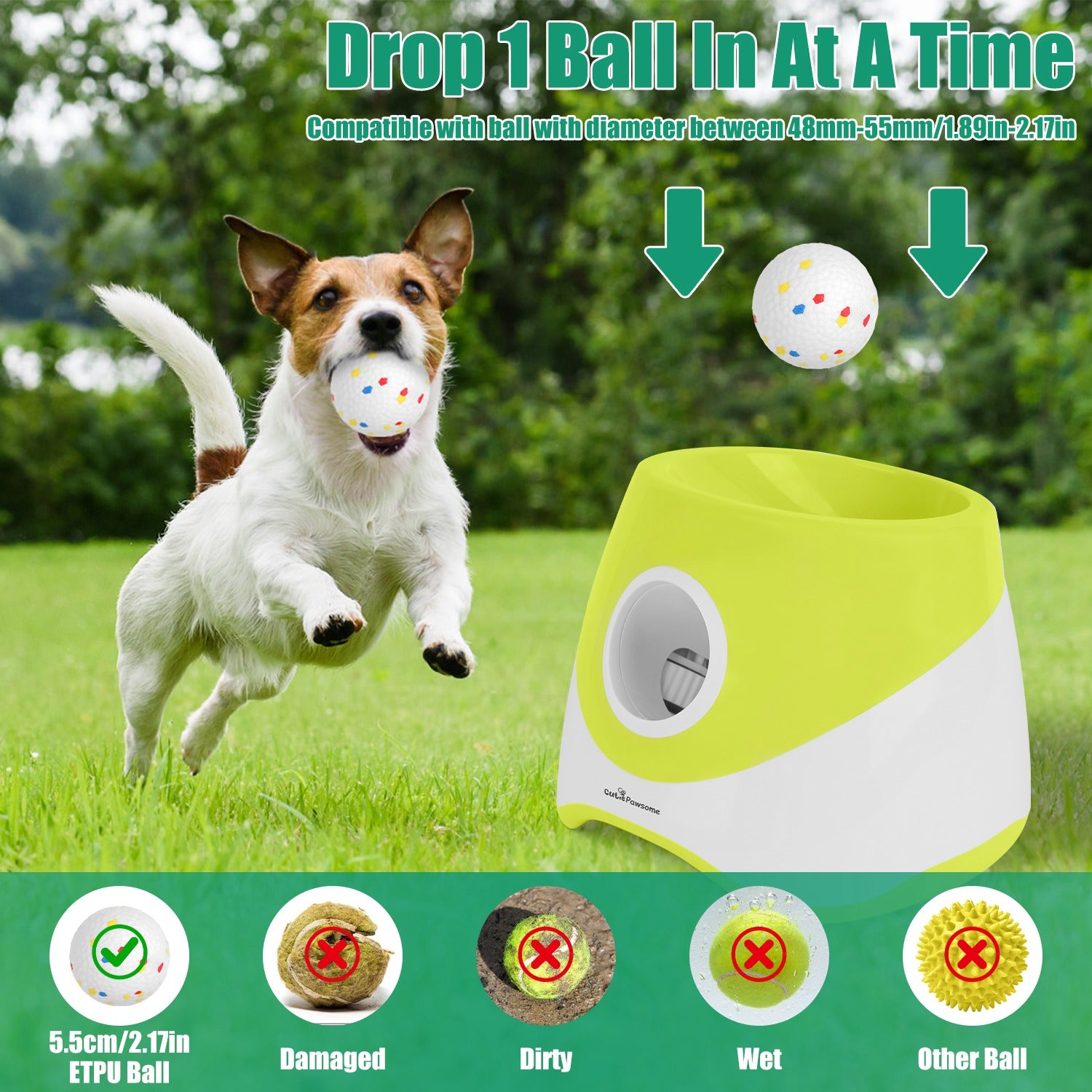 Automatic Dog Ball Launcher Rechargeable Interactive Pet Ball Thrower for Small Medium Dogs Interactive Dog Fetch Toy with 3 Adjustable Distance Settings 6Pcs 2.3In Balls