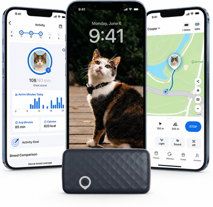 Advanced GPS Smart Cat Tracker-  Real Time Location, Vital Signals / Virtual Fence Escape Alerts