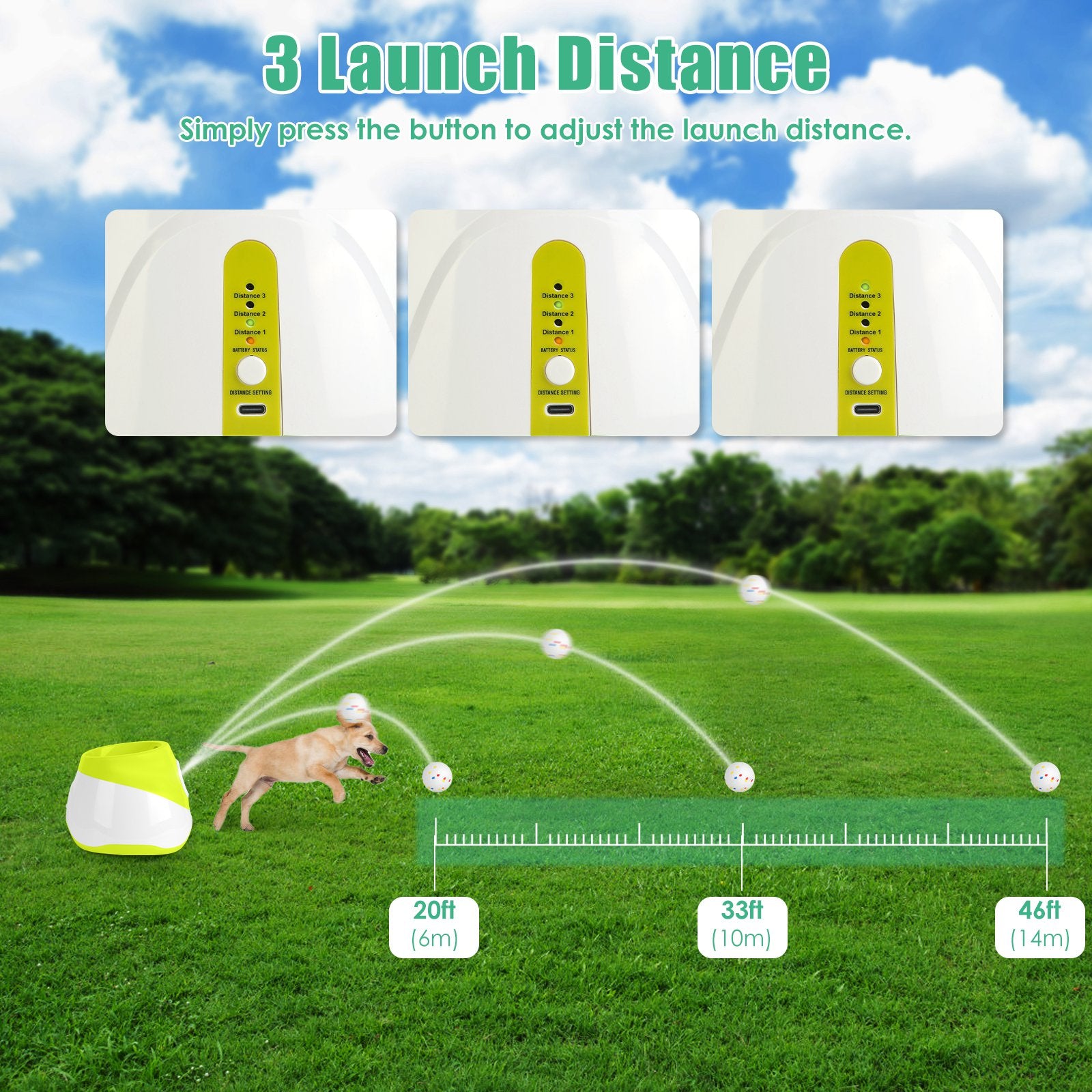 Automatic Dog Ball Launcher Rechargeable Interactive Pet Ball Thrower for Small Medium Dogs Interactive Dog Fetch Toy with 3 Adjustable Distance Settings 6Pcs 2.3In Balls